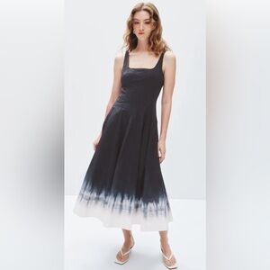 STAUD Wells Dip Dyed Stretch Cotton A-line Midi dress